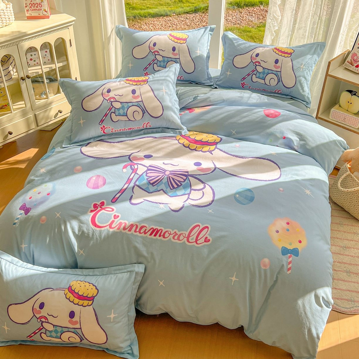 91家纺网 家纺一手货源 找家纺 浩诚 2025新款三丽鸥专版全棉磨毛纯棉四件套 魔法玉桂狗