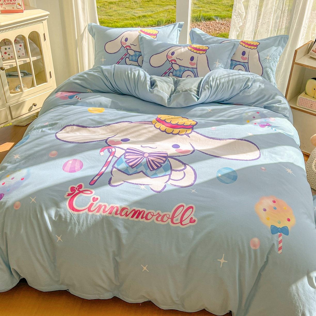 91家纺网 家纺一手货源 找家纺 浩诚 2025新款三丽鸥专版全棉磨毛纯棉四件套 魔法玉桂狗