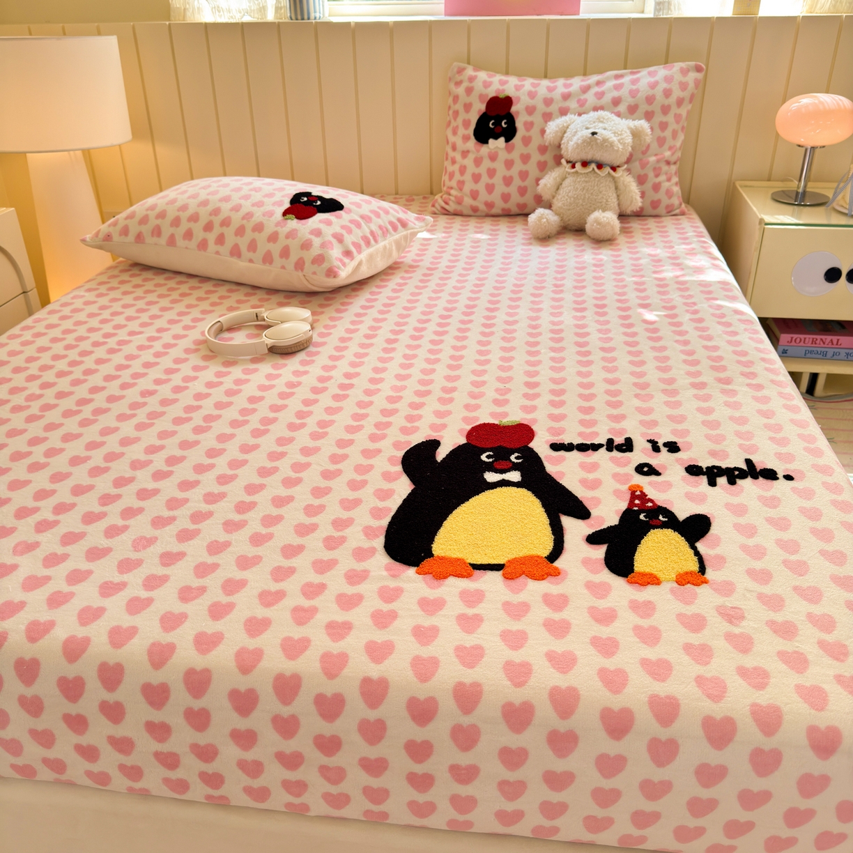 91家纺网 家纺一手货源 找家纺 寐居家纺 2025新款毛巾绣牛奶绒床笠 红果果