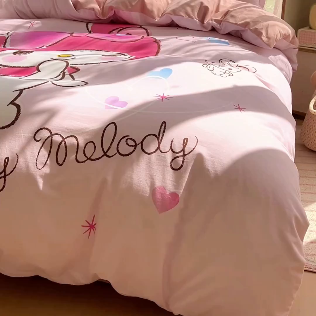 91家纺网 家纺一手货源 找家纺 浩诚 2025新款三丽鸥专版全棉磨毛纯棉四件套 幸福美乐蒂