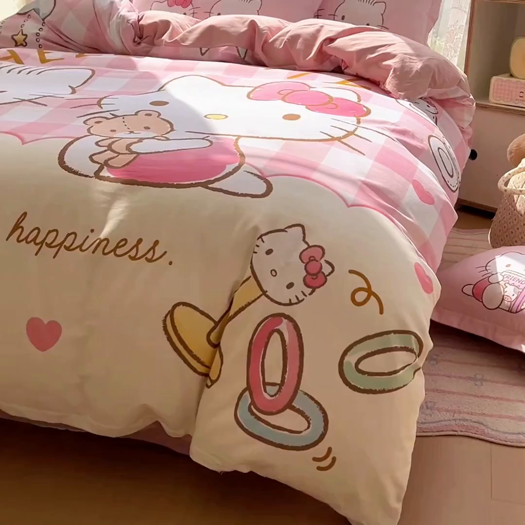 91家纺网 家纺一手货源 找家纺 浩诚 2025新款三丽鸥专版全棉磨毛纯棉四件套 美美KT