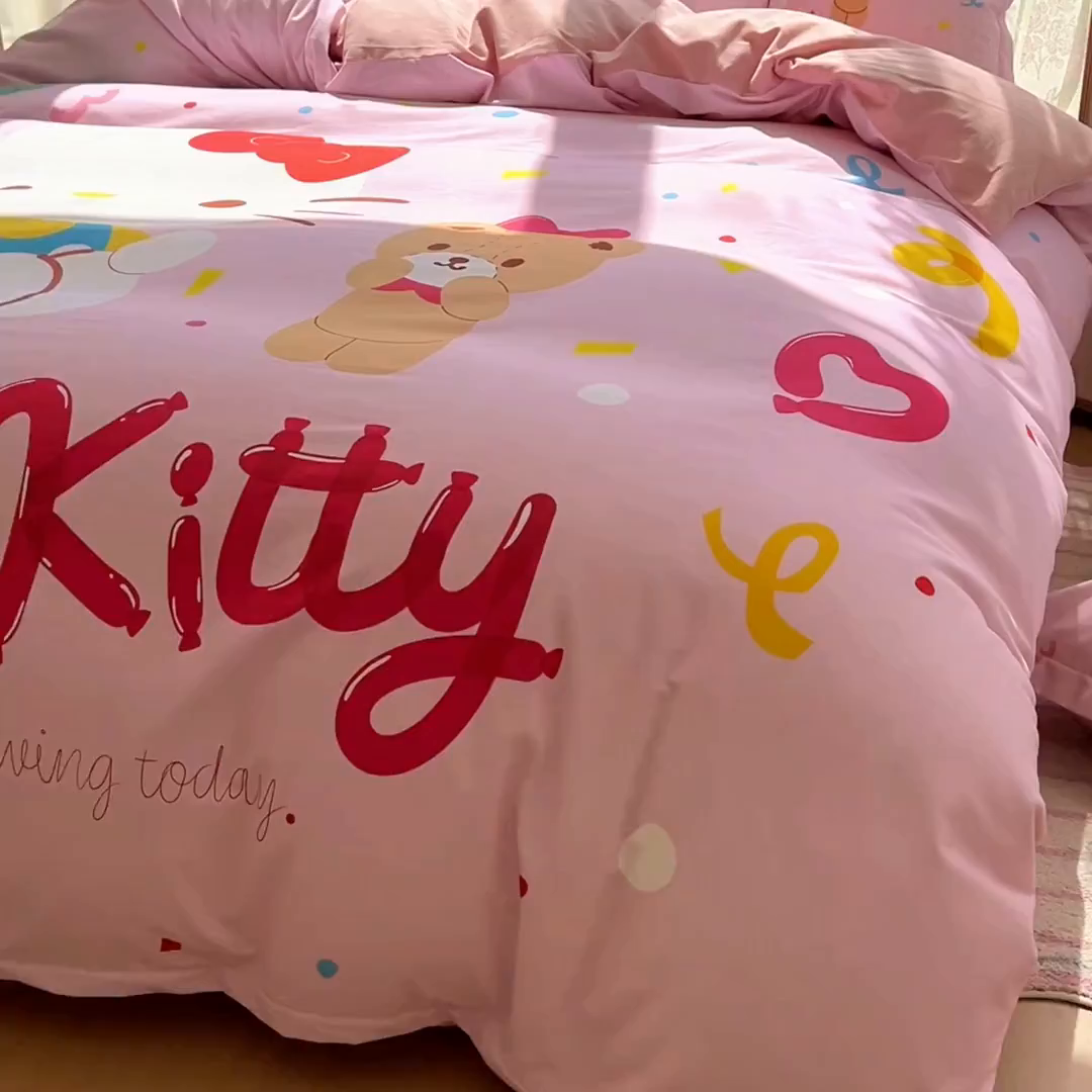 91家纺网 家纺一手货源 找家纺 浩诚 2025新款三丽鸥专版全棉磨毛纯棉四件套 气球KT