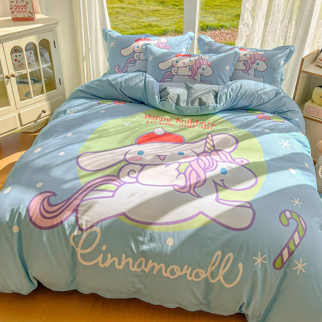 91家纺网 家纺一手货源 找家纺 浩诚 2025新款三丽鸥专版全棉磨毛纯棉四件套 旋转玉桂狗