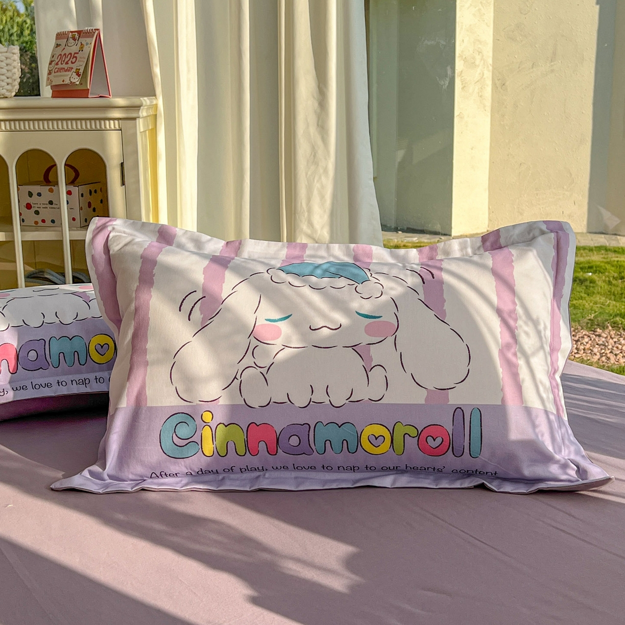 91家纺网 家纺一手货源 找家纺 浩诚 2025新款三丽鸥专版全棉磨毛纯棉四件套 条纹玉桂狗