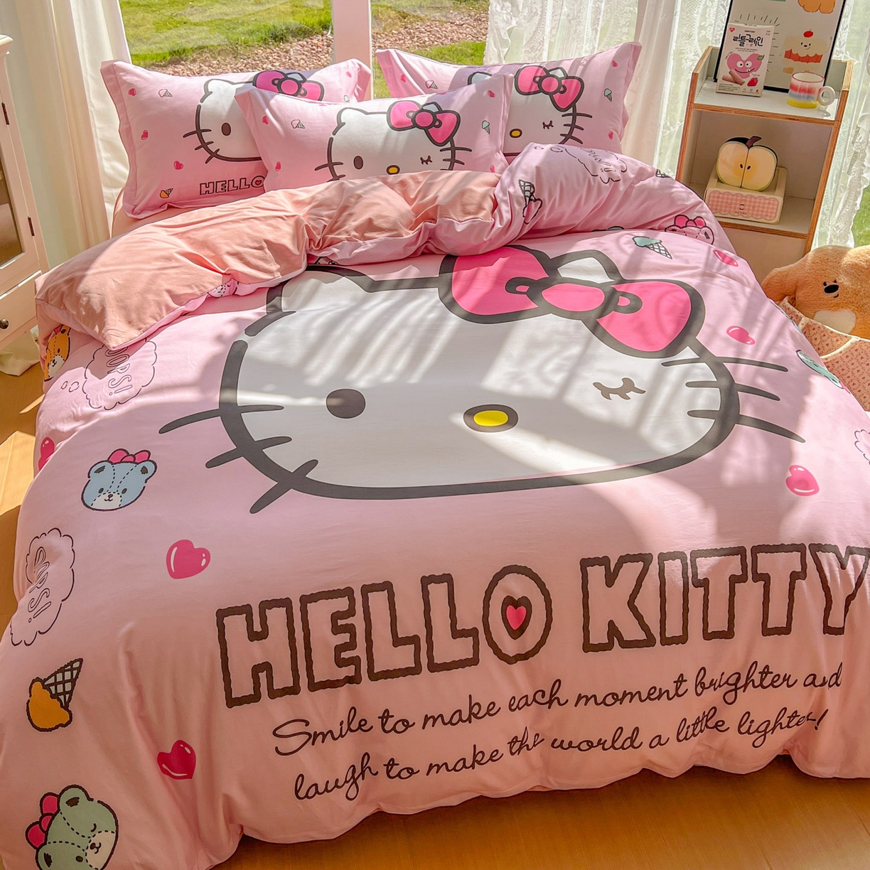 91家纺网 家纺一手货源 找家纺 浩诚 2025新款三丽鸥专版全棉磨毛纯棉四件套 蝴蝶结KT