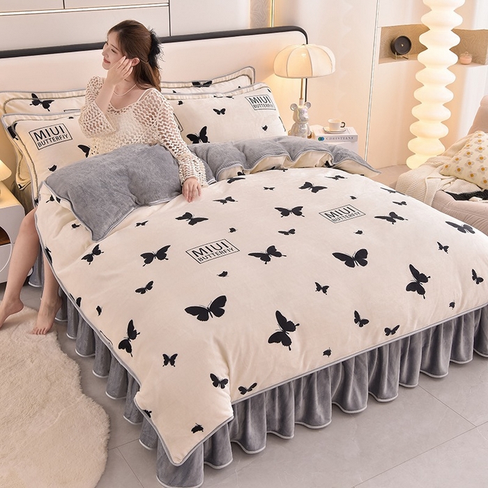 91家纺网 家纺一手货源 找家纺 （总）雅芝蓝 2025新款8-9斤高克重印花牛奶绒四件套保暖绒套件直播爆款