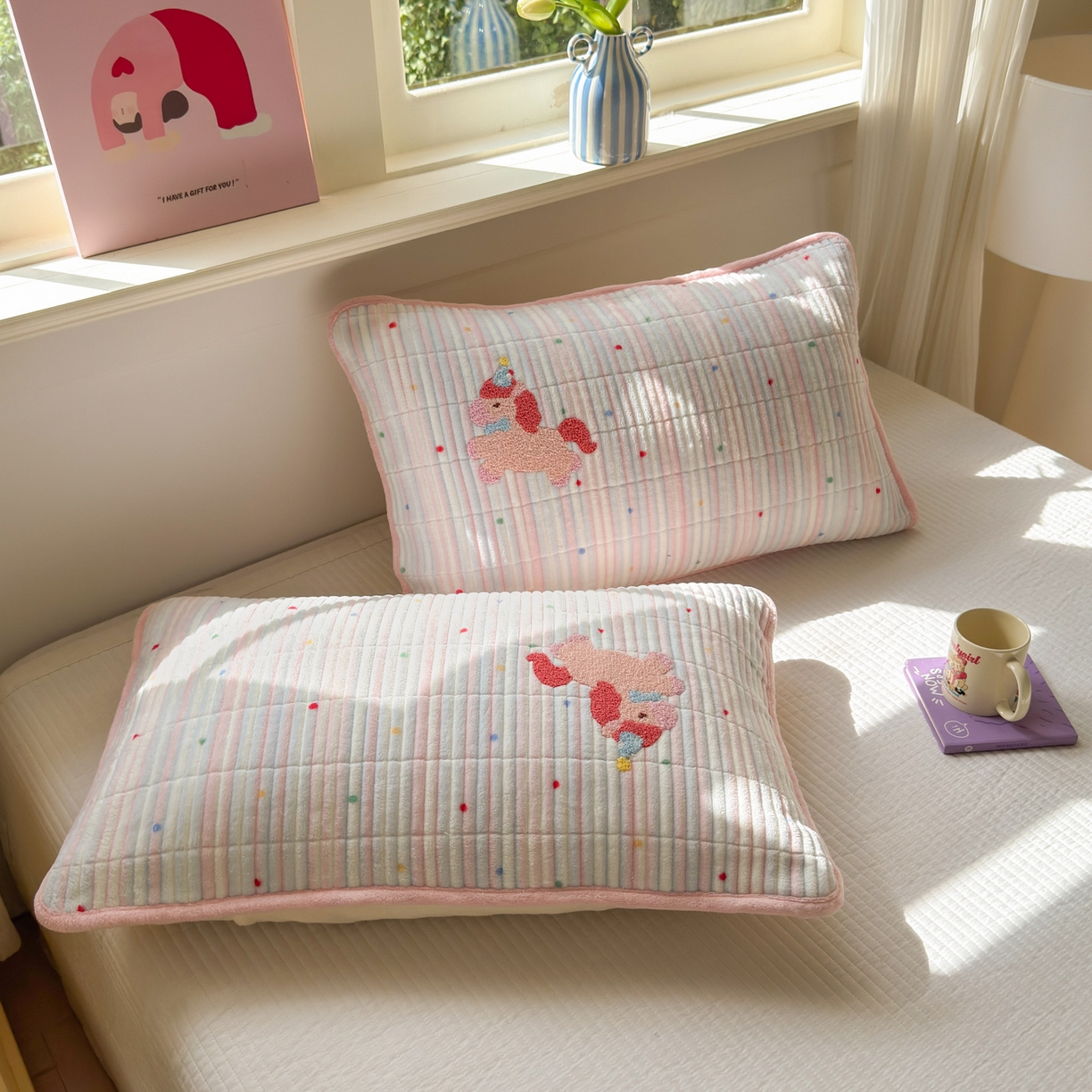 91家纺网 家纺一手货源 找家纺 寐居家纺 2025新款A类牛奶绒毛巾绣床盖 甜心小骑