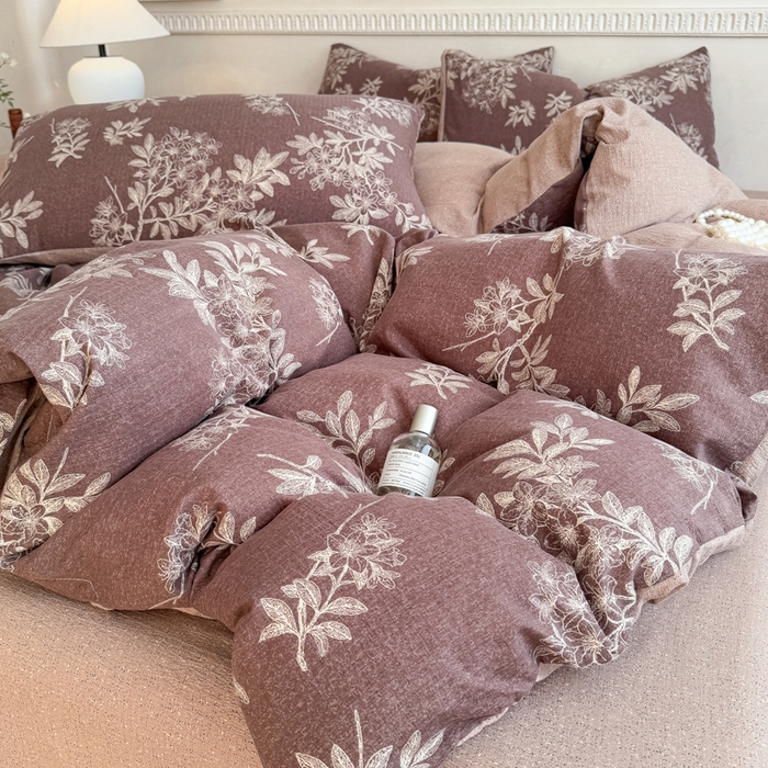 91家纺网 家纺一手货源 找家纺 佑佳家纺 2025新款复古印花亚麻双层纱花边床单款四件套 锦瑟