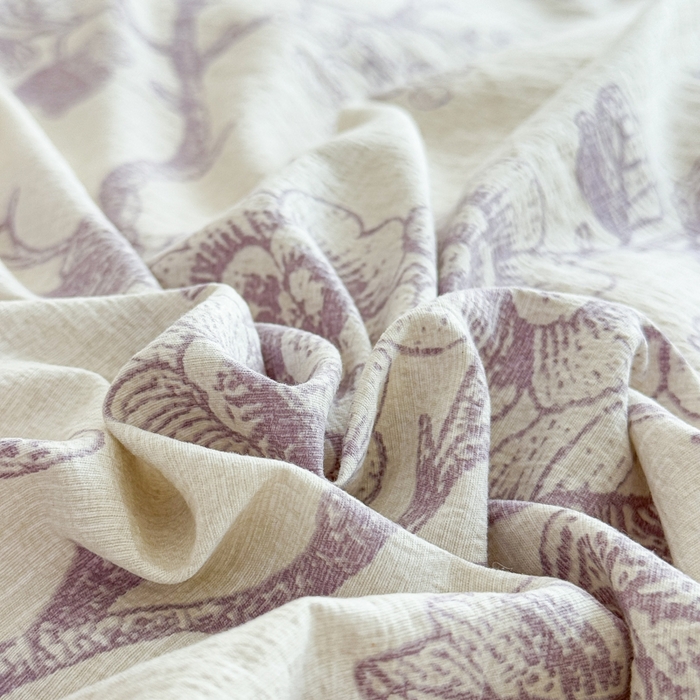 91家纺网 家纺一手货源 找家纺 佑佳家纺 2025新款复古印花亚麻双层纱花边床单款四件套 紫韵