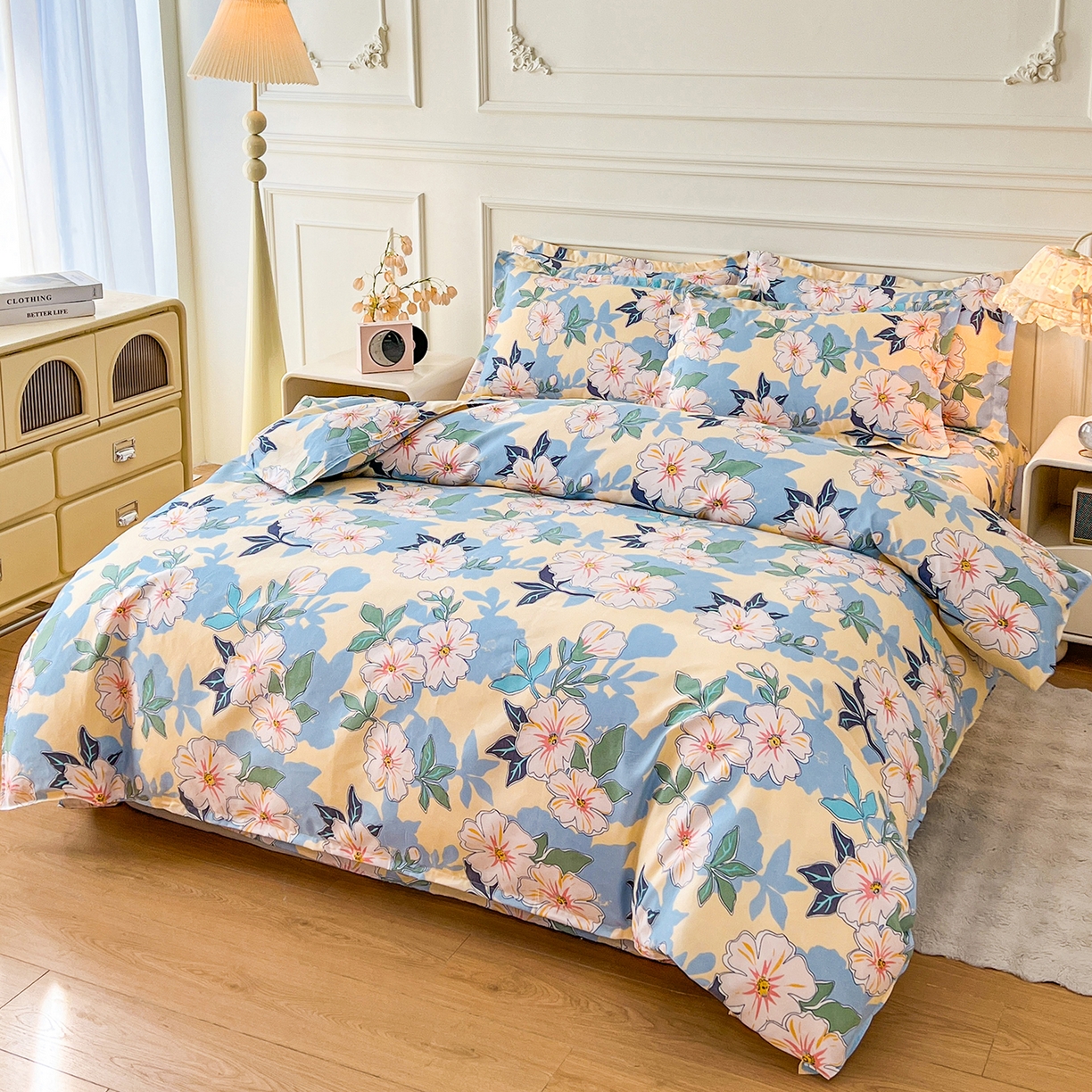 91家纺网 家纺一手货源 找家纺  爱一个家 2025新款植物羊绒四件套 浪漫情丝