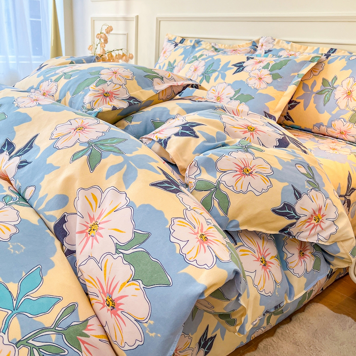 91家纺网 家纺一手货源 找家纺  爱一个家 2025新款植物羊绒四件套 浪漫情丝