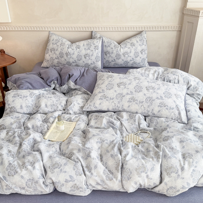 91家纺网 家纺一手货源 找家纺 佑佳家纺 2025新款复古印花亚麻双层纱花边床单款四件套 忆江南