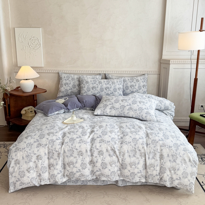 91家纺网 家纺一手货源 找家纺 佑佳家纺 2025新款复古印花亚麻双层纱花边床单款四件套 忆江南