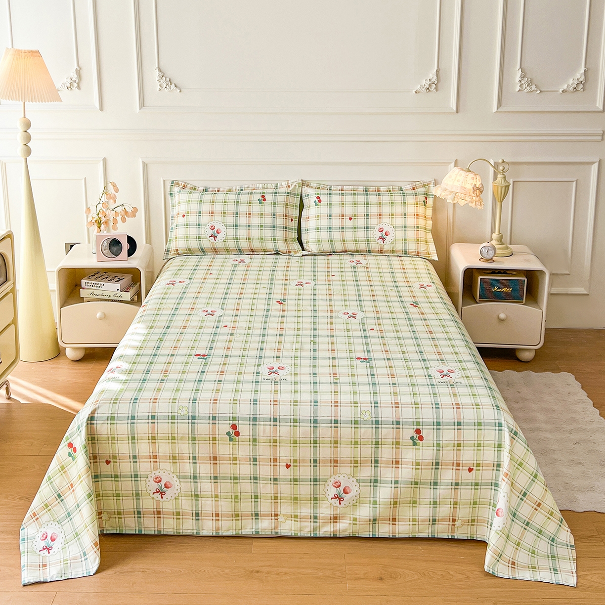 91家纺网 家纺一手货源 找家纺  爱一个家 2025新款植物羊绒四件套 甜梦格