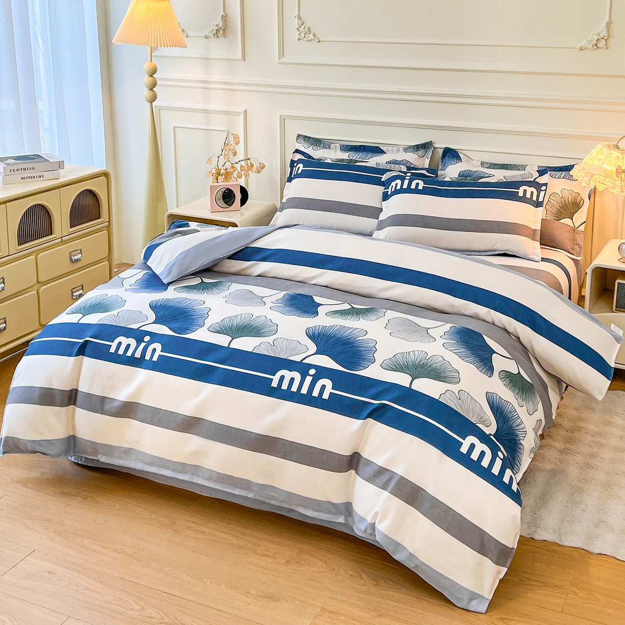 91家纺网 家纺一手货源 找家纺  爱一个家 2025新款植物羊绒四件套 杏叶声声