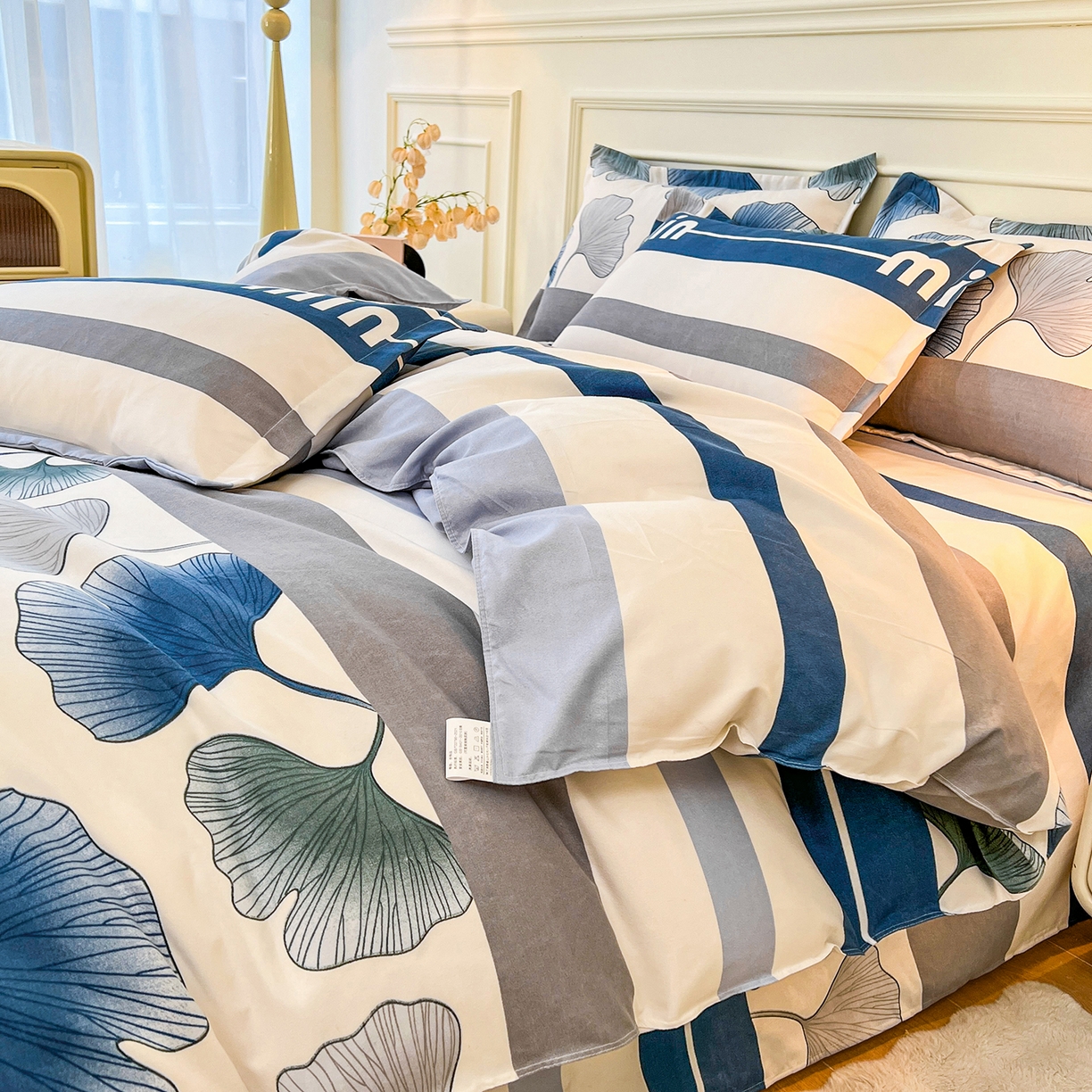 91家纺网 家纺一手货源 找家纺  爱一个家 2025新款植物羊绒四件套 杏叶声声