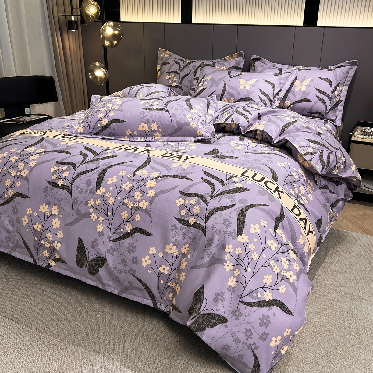 91家纺网 家纺一手货源 找家纺  爱一个家 2025新款植物羊绒四件套 幸运日