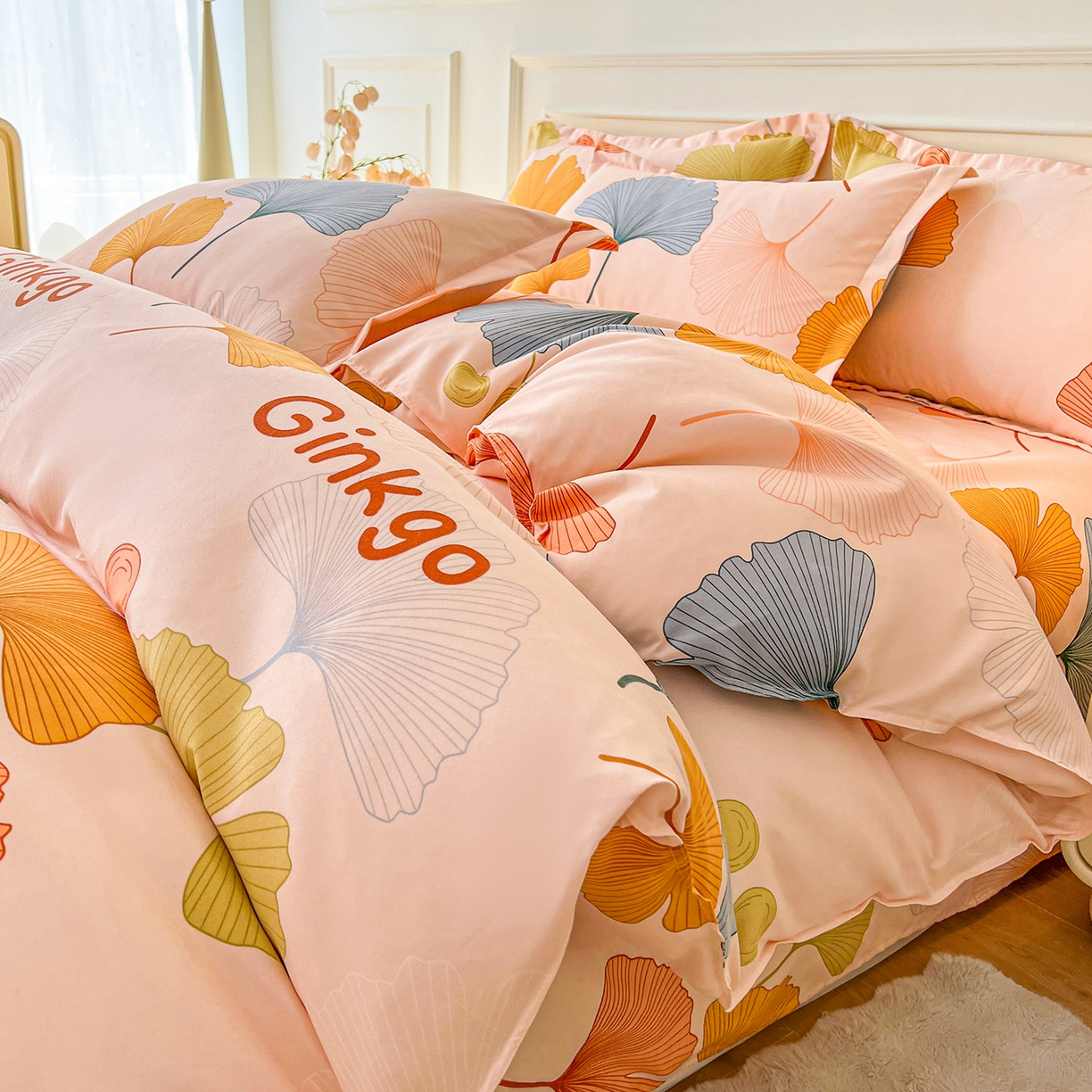 91家纺网 家纺一手货源 找家纺 爱一个家 2025新款植物羊绒四件套 银杏知秋