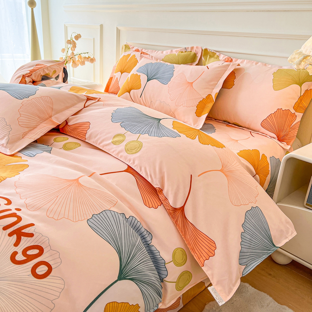 91家纺网 家纺一手货源 找家纺 爱一个家 2025新款植物羊绒四件套 银杏知秋