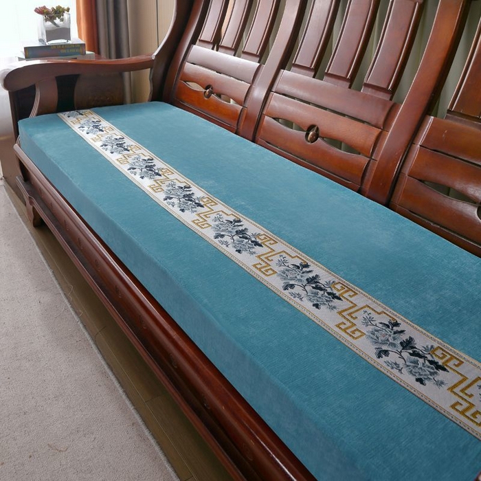 米莱家纺 2025新款中式风格沙发坐垫椅垫 绒-贴布蓝