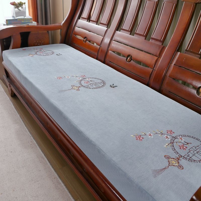 米莱家纺 2025新款中式风格沙发坐垫椅垫 绒-绣花灰