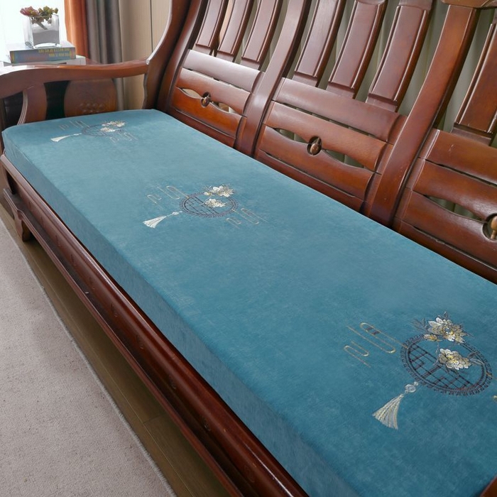 米莱家纺 2025新款中式风格沙发坐垫椅垫 绒-绣花蓝