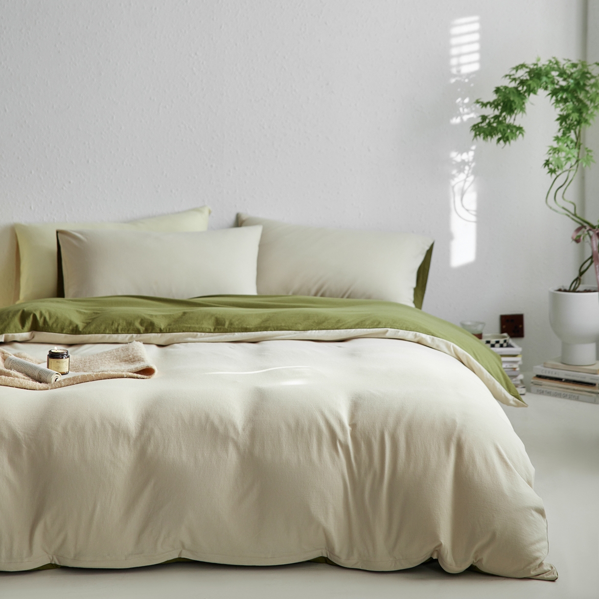 风向标家纺 2025新款亲肤舒适赛络棉全棉纯棉针织棉（螺旋纱）四件套 尤加利叶