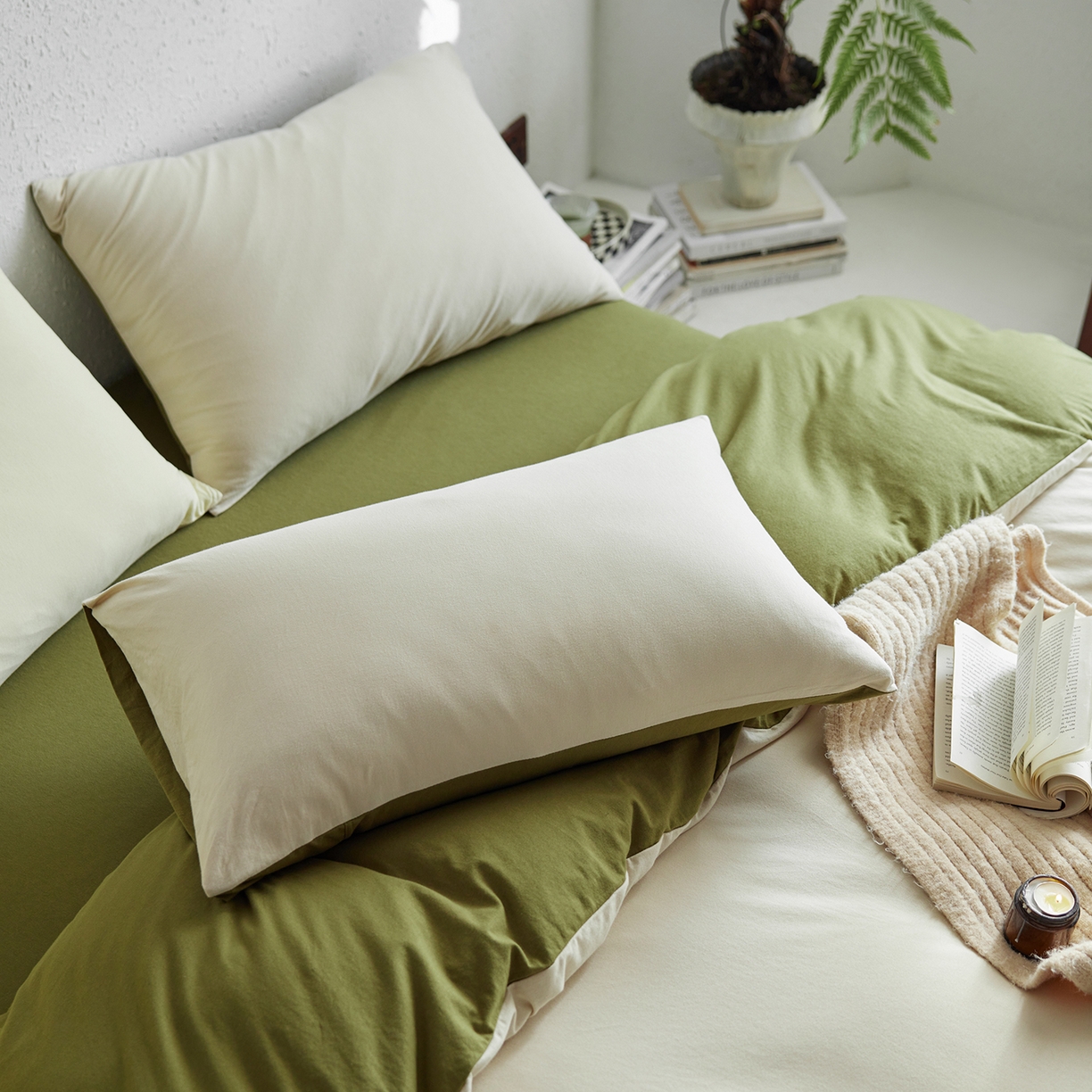 91家纺网 家纺一手货源 找家纺 风向标家纺 2025新款亲肤舒适赛络棉全棉纯棉针织棉（螺旋纱）四件套 尤加利叶