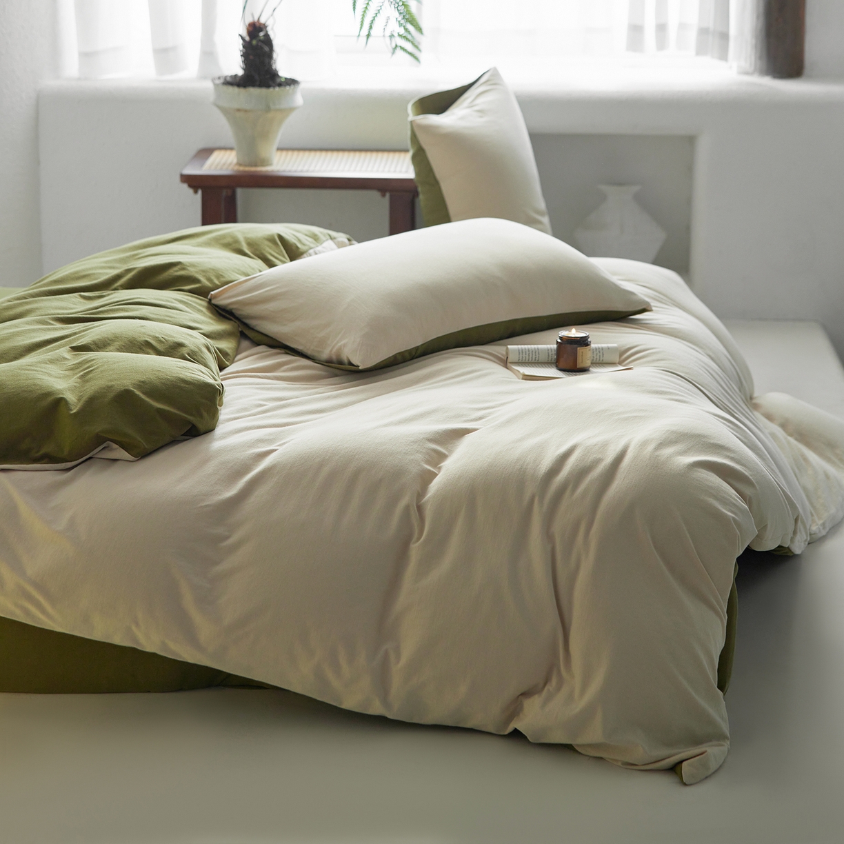 91家纺网 家纺一手货源 找家纺 风向标家纺 2025新款亲肤舒适赛络棉全棉纯棉针织棉（螺旋纱）四件套 尤加利叶