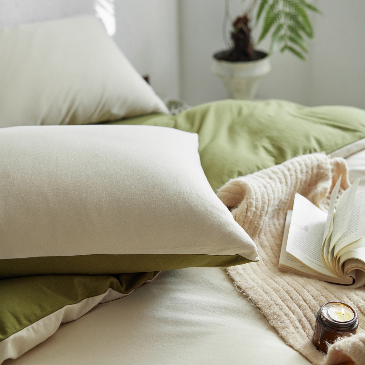 91家纺网 家纺一手货源 找家纺 风向标家纺 2025新款亲肤舒适赛络棉全棉纯棉针织棉（螺旋纱）四件套 尤加利叶