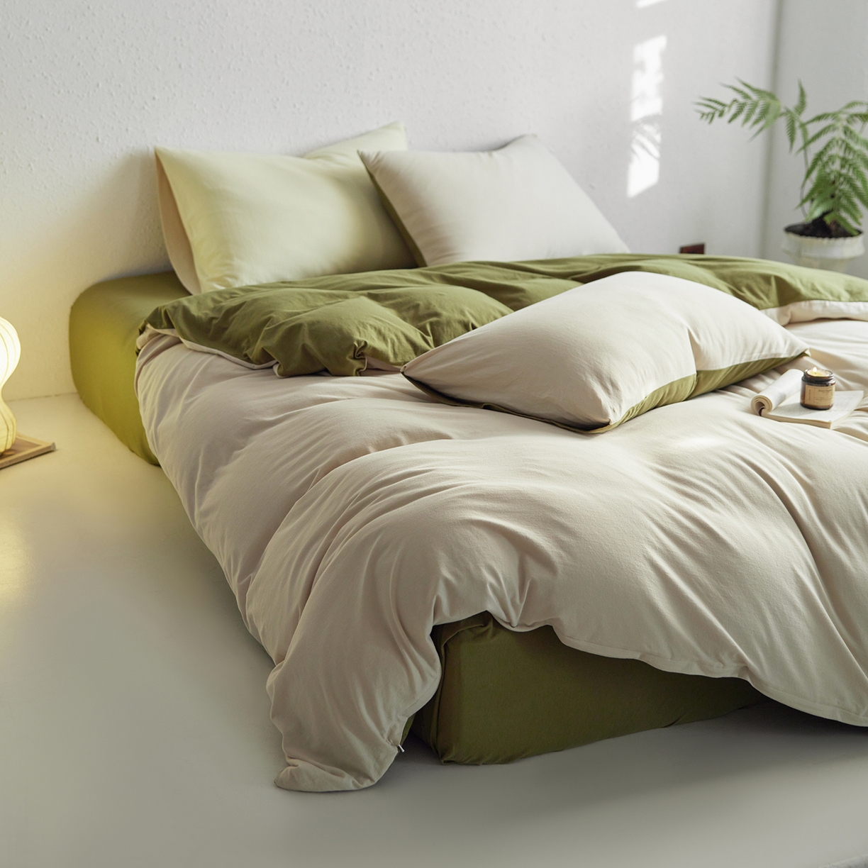 91家纺网 家纺一手货源 找家纺 风向标家纺 2025新款亲肤舒适赛络棉全棉纯棉针织棉（螺旋纱）四件套 尤加利叶