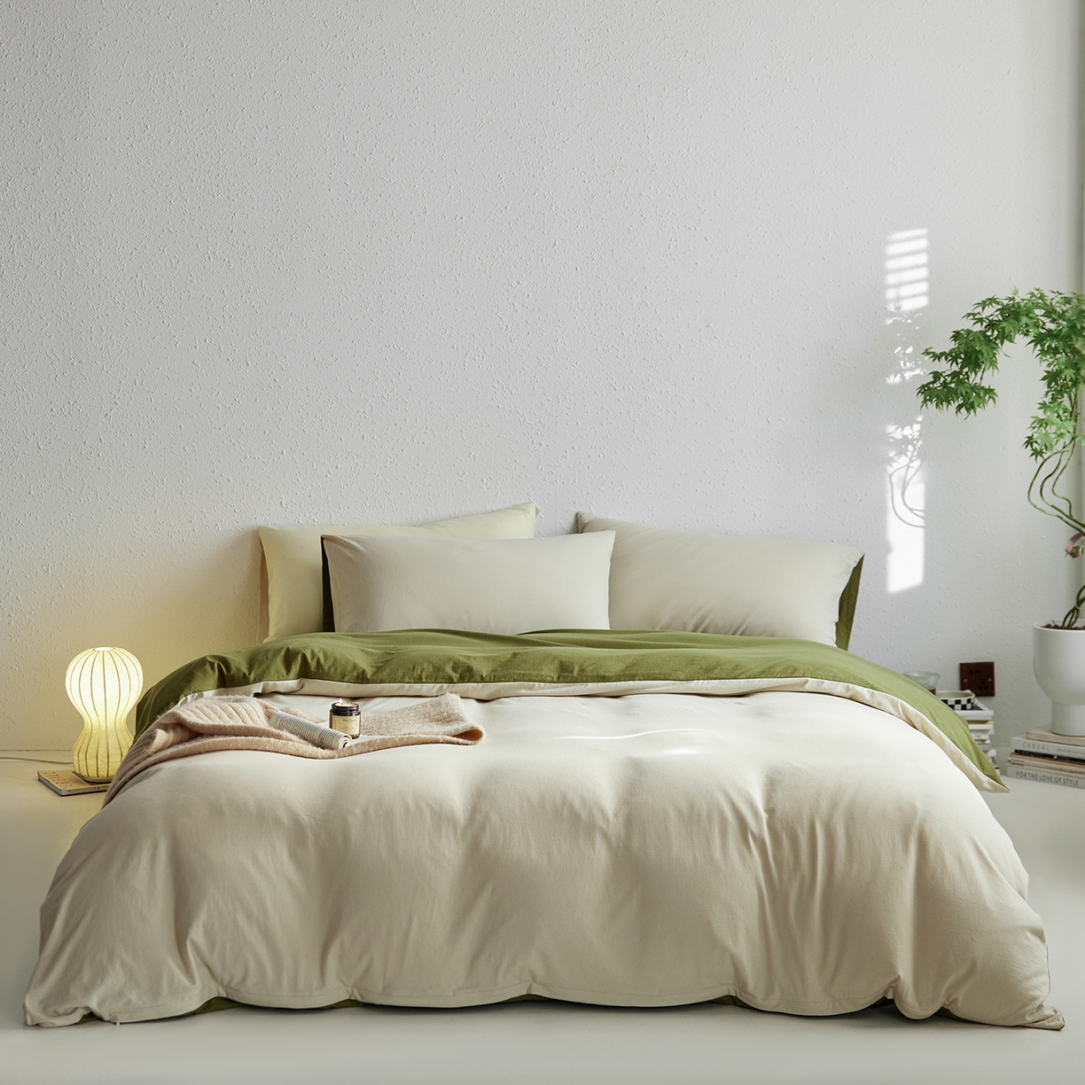 91家纺网 家纺一手货源 找家纺 风向标家纺 2025新款亲肤舒适赛络棉全棉纯棉针织棉（螺旋纱）四件套 尤加利叶