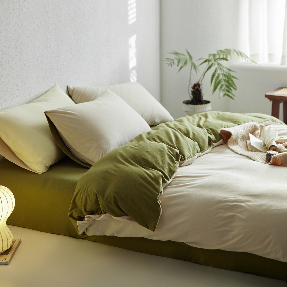 91家纺网 家纺一手货源 找家纺 风向标家纺 2025新款亲肤舒适赛络棉全棉纯棉针织棉（螺旋纱）四件套 尤加利叶