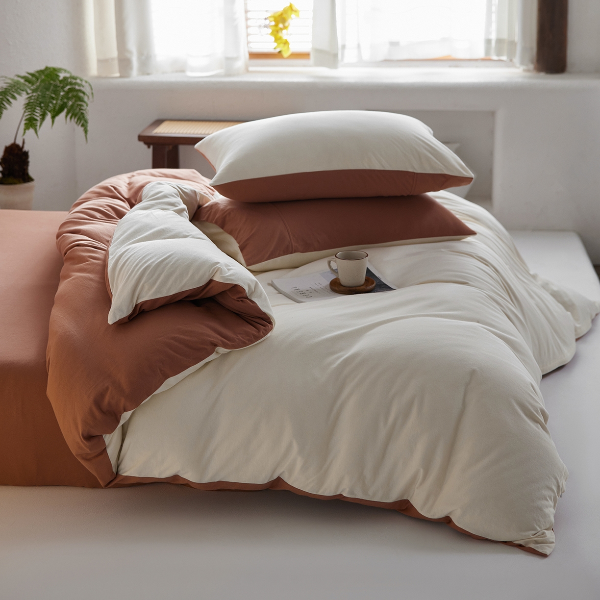 91家纺网 家纺一手货源 找家纺 风向标家纺 2025新款亲肤舒适赛络棉全棉纯棉针织棉（螺旋纱）四件套 香雪雾蓉