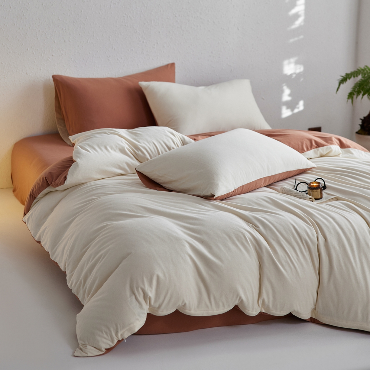 91家纺网 家纺一手货源 找家纺 风向标家纺 2025新款亲肤舒适赛络棉全棉纯棉针织棉（螺旋纱）四件套 香雪雾蓉