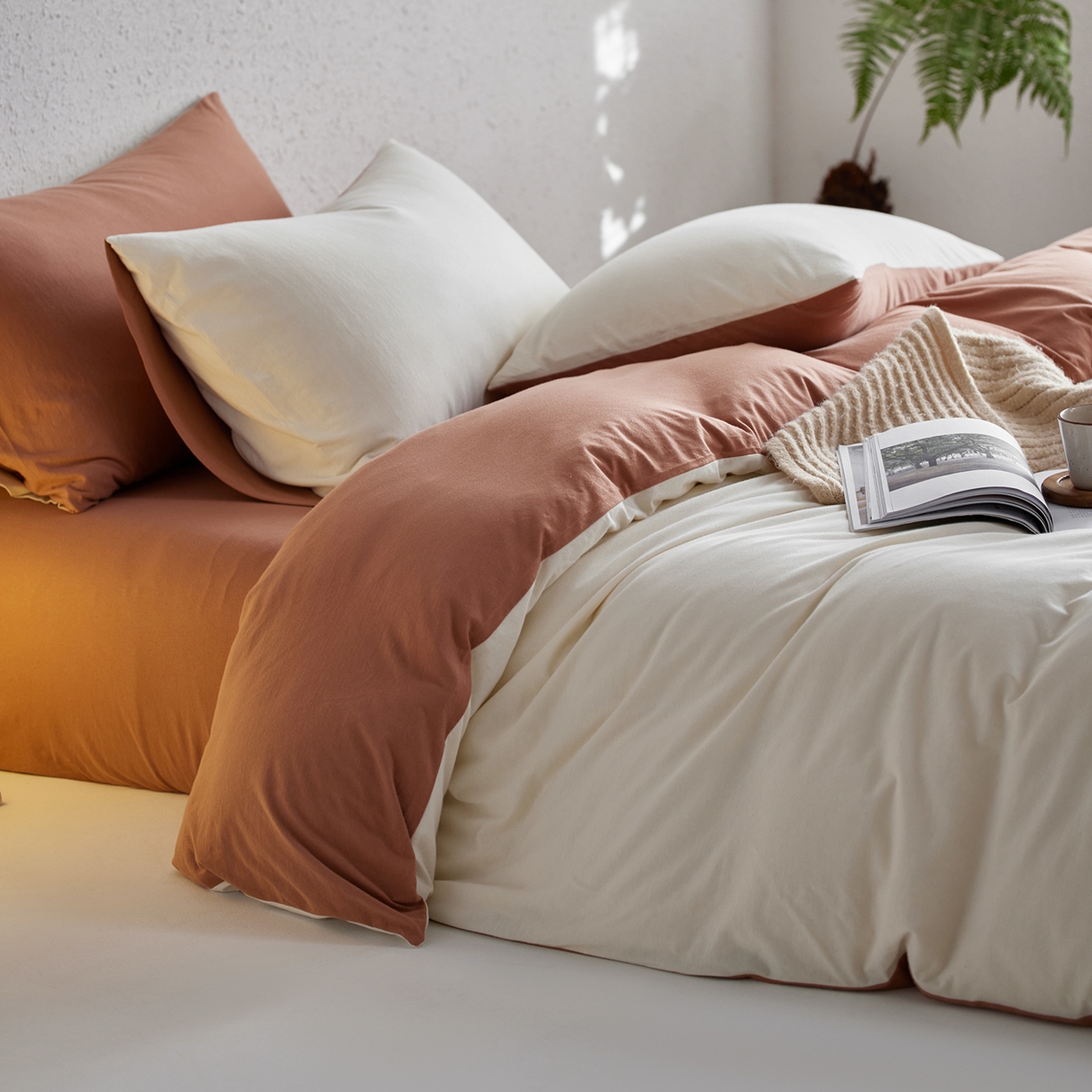 91家纺网 家纺一手货源 找家纺 风向标家纺 2025新款亲肤舒适赛络棉全棉纯棉针织棉（螺旋纱）四件套 香雪雾蓉