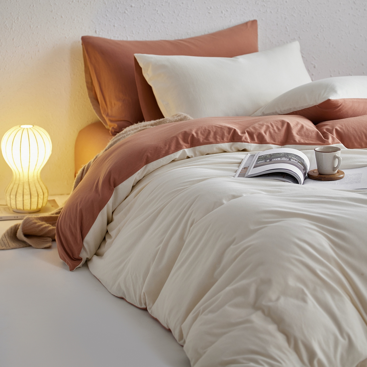 91家纺网 家纺一手货源 找家纺 风向标家纺 2025新款亲肤舒适赛络棉全棉纯棉针织棉（螺旋纱）四件套 香雪雾蓉