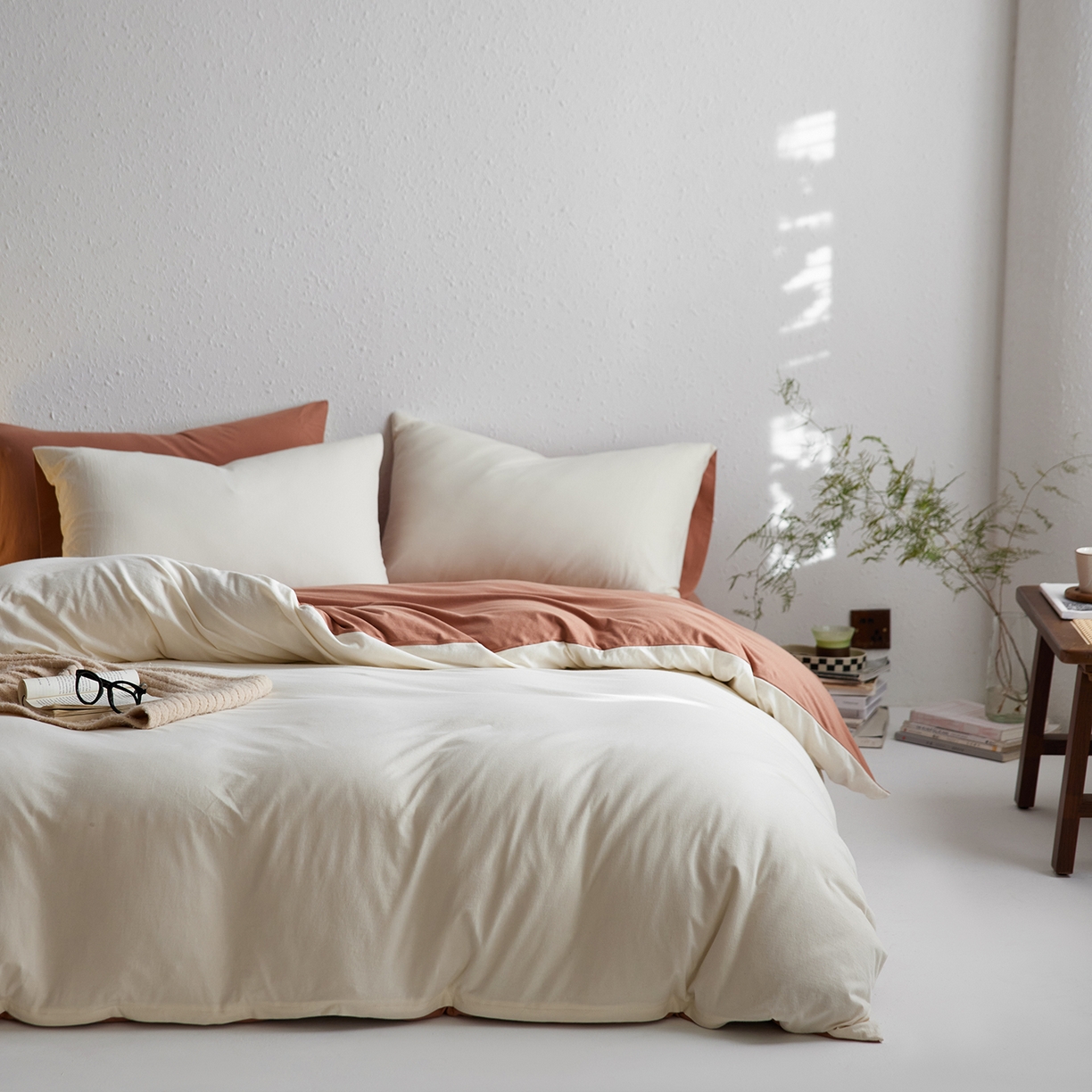 风向标家纺 2025新款亲肤舒适赛络棉全棉纯棉针织棉（螺旋纱）四件套 香雪雾蓉