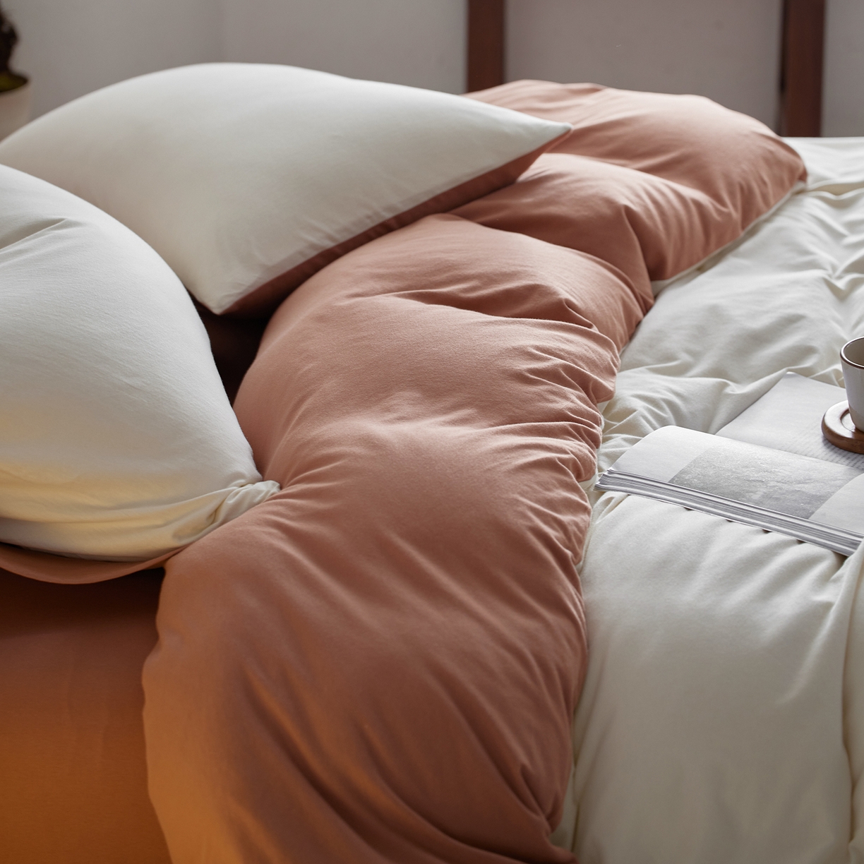 91家纺网 家纺一手货源 找家纺 风向标家纺 2025新款亲肤舒适赛络棉全棉纯棉针织棉（螺旋纱）四件套 香雪雾蓉