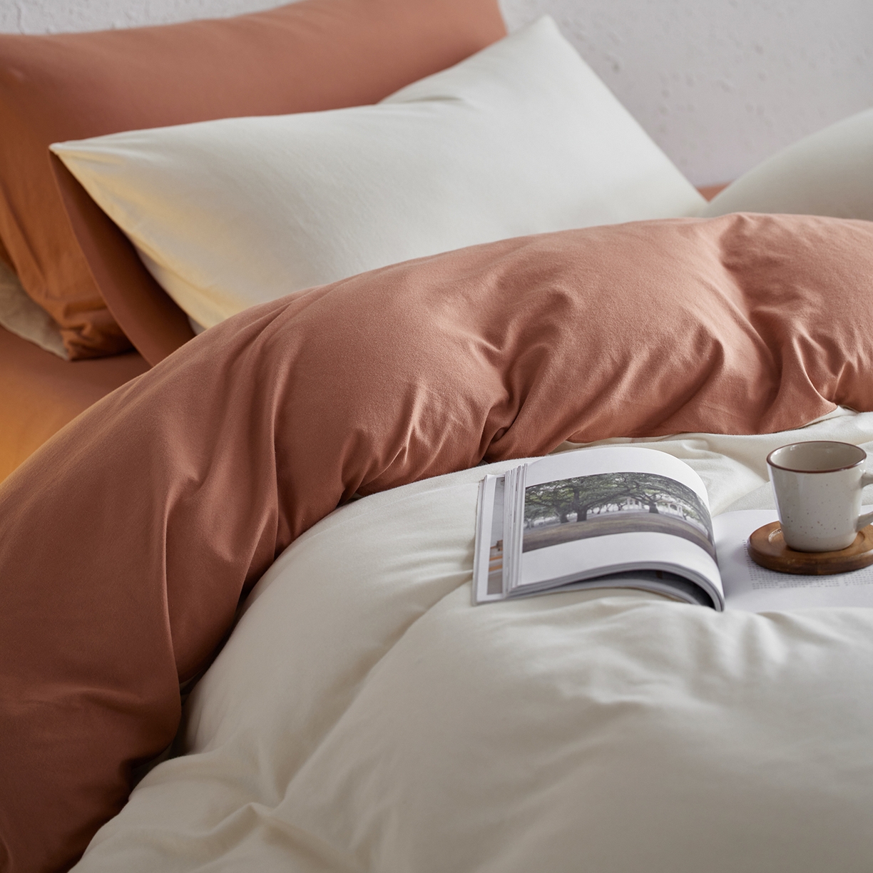 91家纺网 家纺一手货源 找家纺 风向标家纺 2025新款亲肤舒适赛络棉全棉纯棉针织棉（螺旋纱）四件套 香雪雾蓉