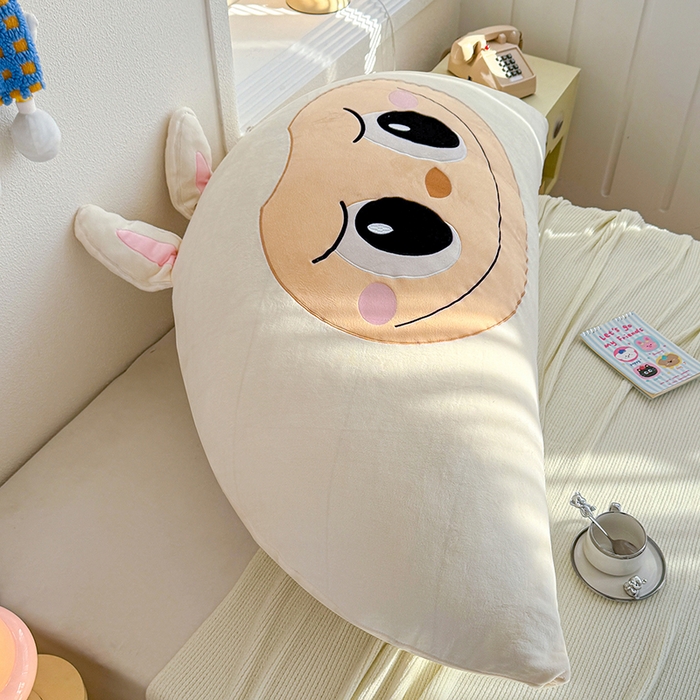 91家纺网 家纺一手货源 找家纺 乐坊 2025新款牛奶绒床头大靠背 甜萌仔-米白