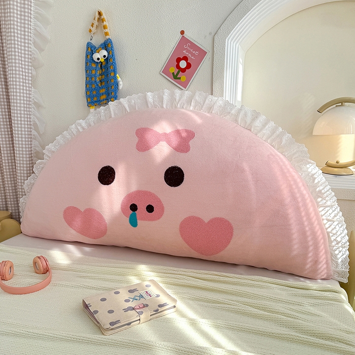 91家纺网 家纺一手货源 找家纺 乐坊 2025新款牛奶绒床头大靠背 可爱猪猪-粉