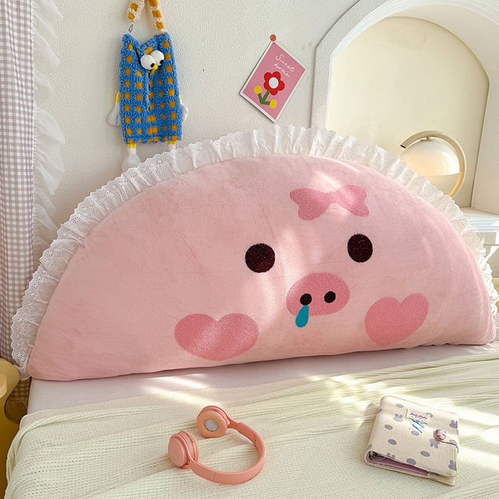 91家纺网 家纺一手货源 找家纺 乐坊 2025新款牛奶绒床头大靠背 可爱猪猪-粉