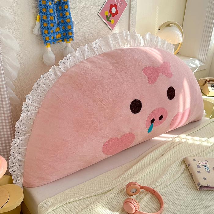 91家纺网 家纺一手货源 找家纺 乐坊 2025新款牛奶绒床头大靠背 可爱猪猪-粉