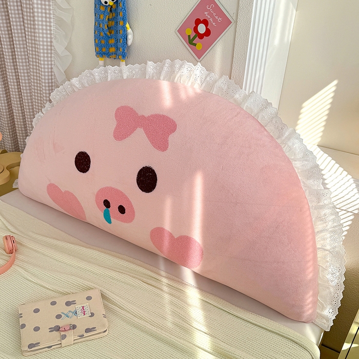 91家纺网 家纺一手货源 找家纺 乐坊 2025新款牛奶绒床头大靠背 可爱猪猪-粉