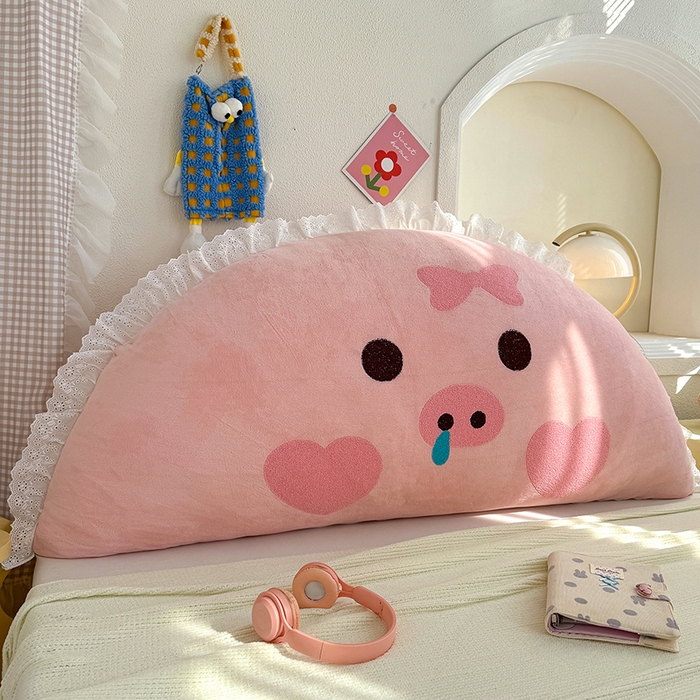 91家纺网 家纺一手货源 找家纺 乐坊 2025新款牛奶绒床头大靠背 可爱猪猪-粉