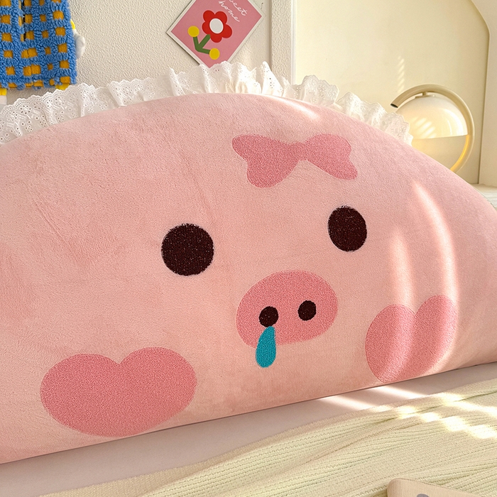 91家纺网 家纺一手货源 找家纺 乐坊 2025新款牛奶绒床头大靠背 可爱猪猪-粉