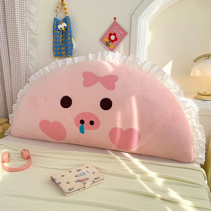 91家纺网 家纺一手货源 找家纺 乐坊 2025新款牛奶绒床头大靠背 可爱猪猪-粉