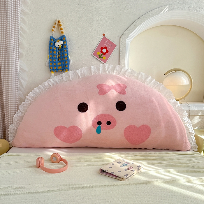 91家纺网 家纺一手货源 找家纺 乐坊 2025新款牛奶绒床头大靠背 可爱猪猪-粉