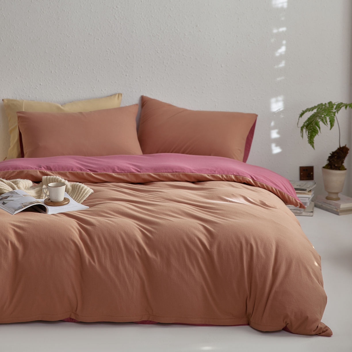 风向标家纺 2025新款亲肤舒适赛络棉全棉纯棉针织棉（螺旋纱）四件套 慕斯红酒